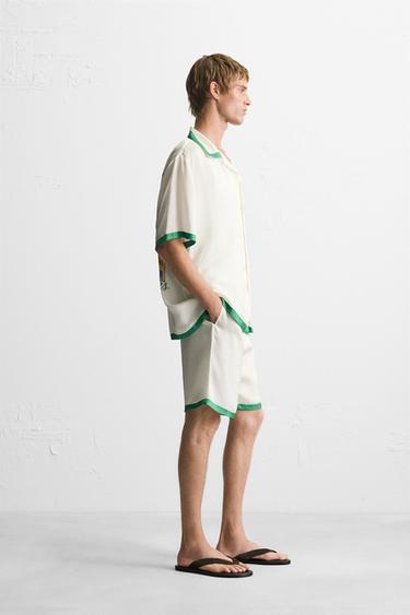 SATIN BERMUDA SHORTS WITH CONTRAST STRIPES - Green by Zara - Image 3
