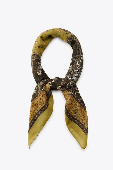 PRINTED VISCOSE SCARF - Khaki by Zara - Image 4