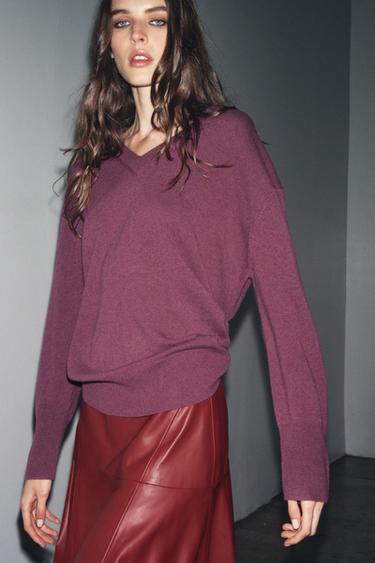 OVERSIZED 100% WOOL KNIT SWEATER - Purple by Zara