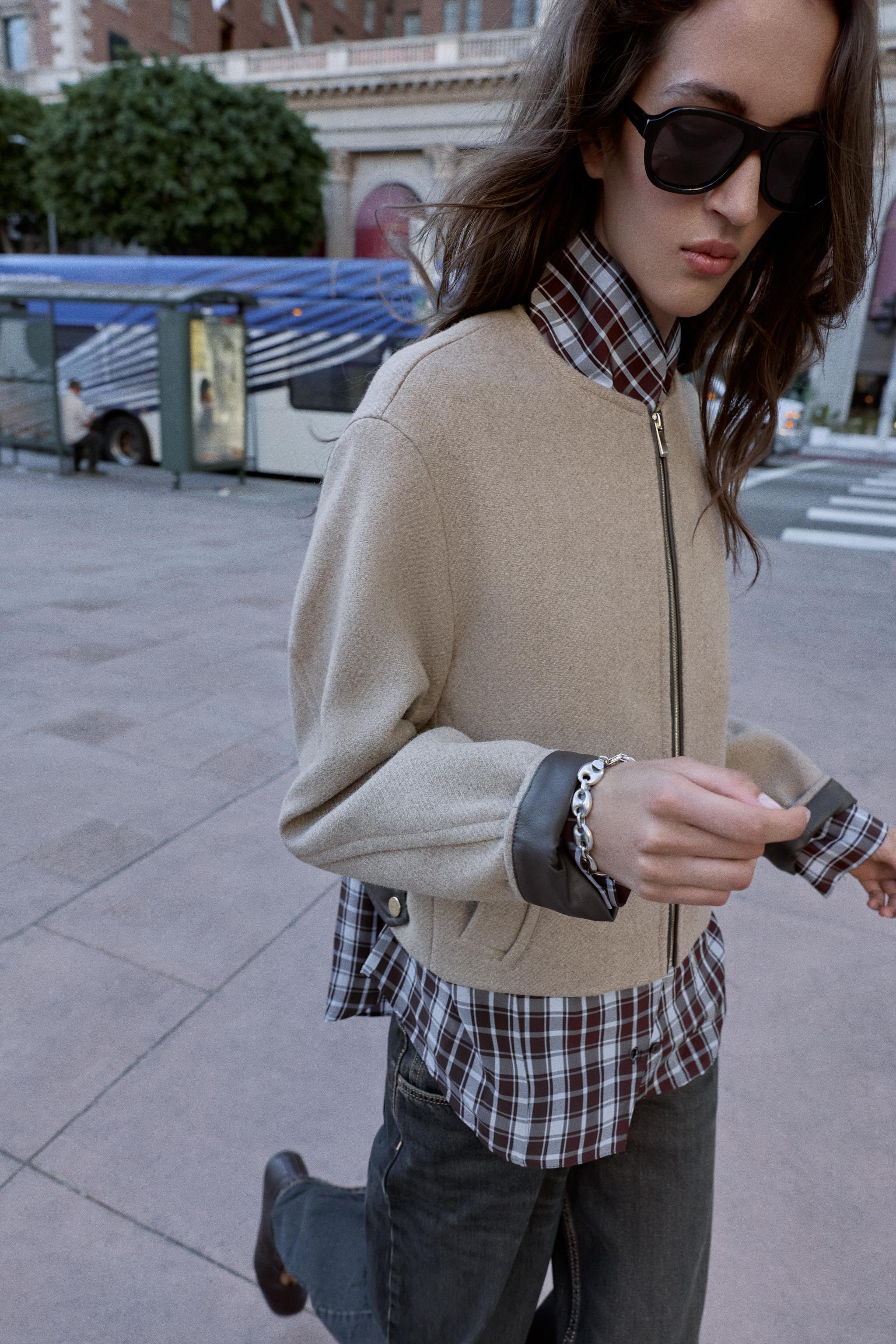 FAUX LEATHER TRIM BOMBER JACKET