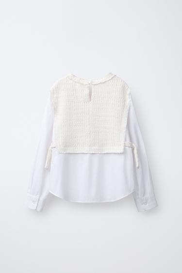 PLAIN SHIRT WITH CONTRAST VEST AND BOWS - Ecru by Zara - Image 1