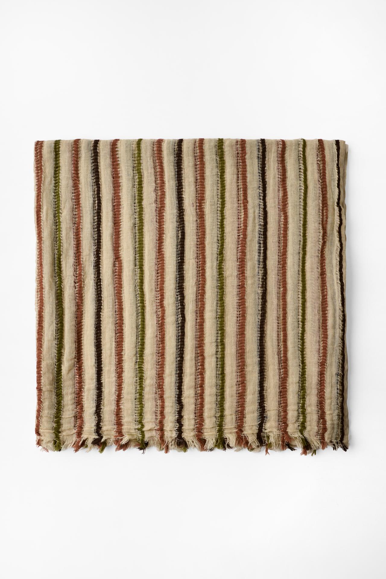 LINEN STRIPED SCARF — Sand