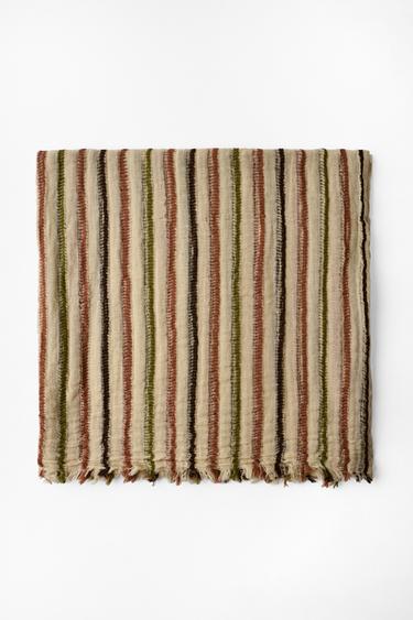 LINEN STRIPED SCARF — Sand 1