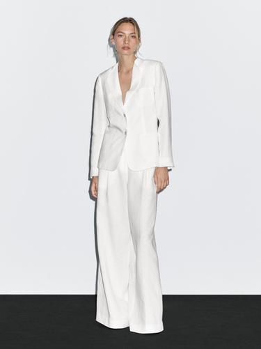 Zara 100% linen blazer with lapel detail - Ecru - Image 0
