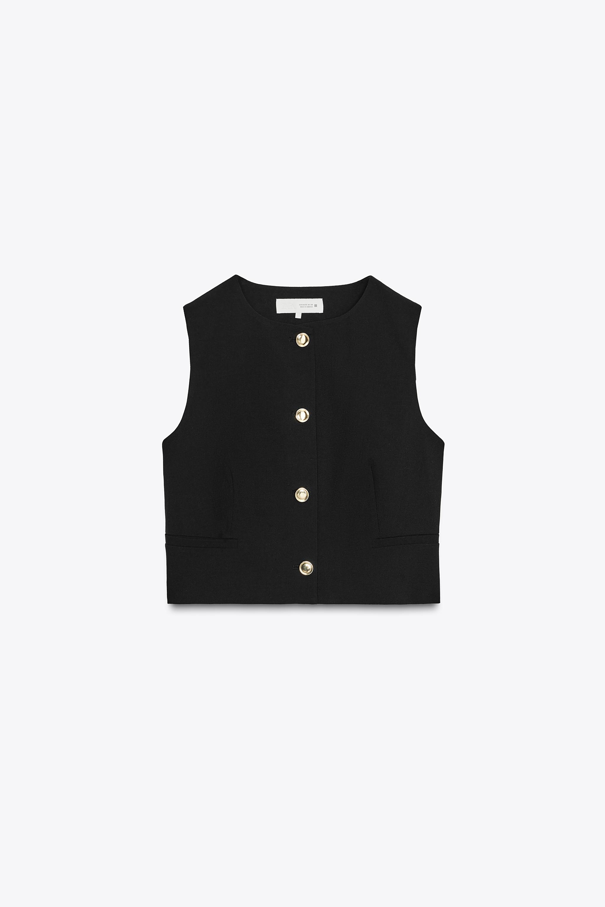 GOLD BUTTON CROPPED VEST