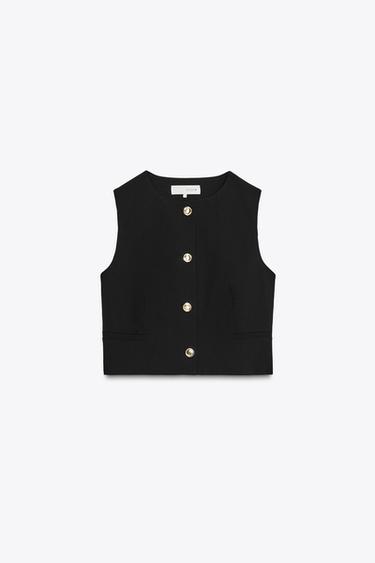 Zara GOLD BUTTON SHORT VEST - Black