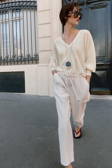 ELASTIC WAIST TROUSERS - Stone by Zara