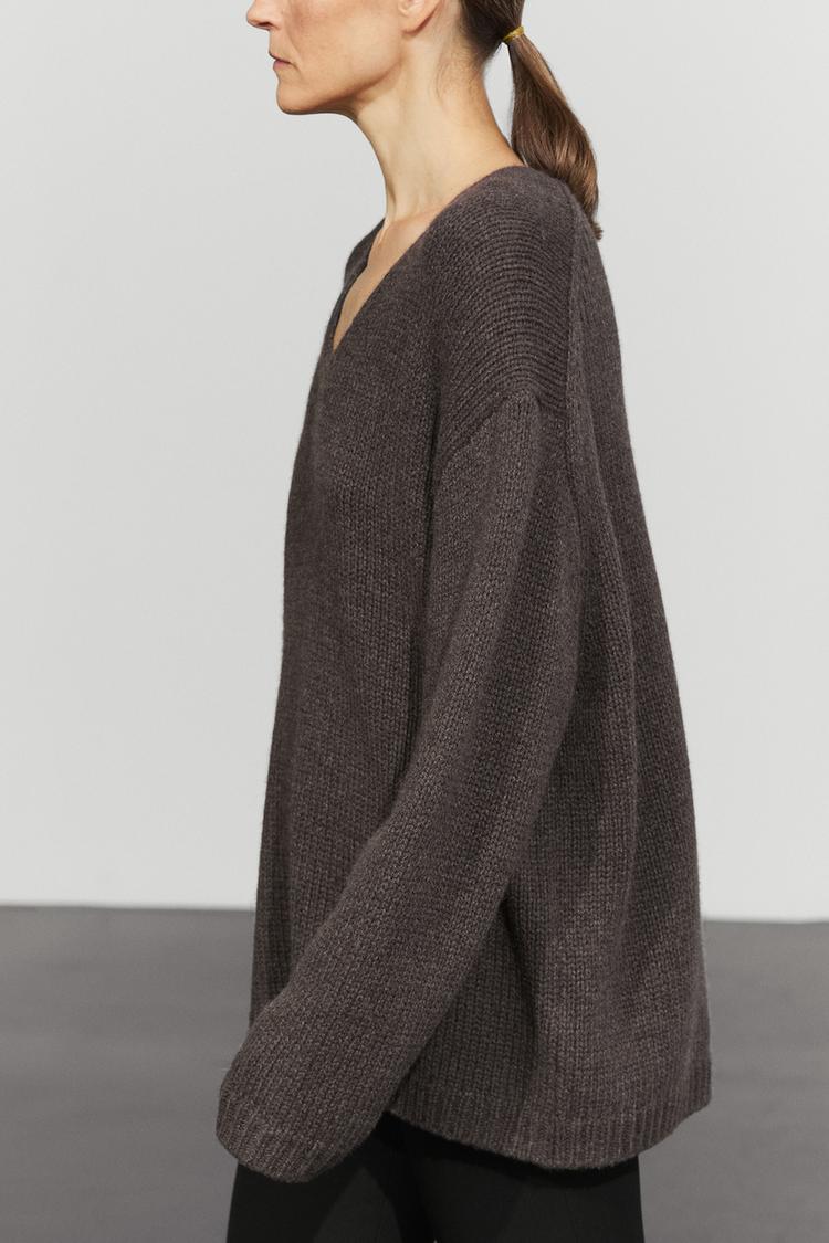 100% cashmere V-neck sweater — Brown marl