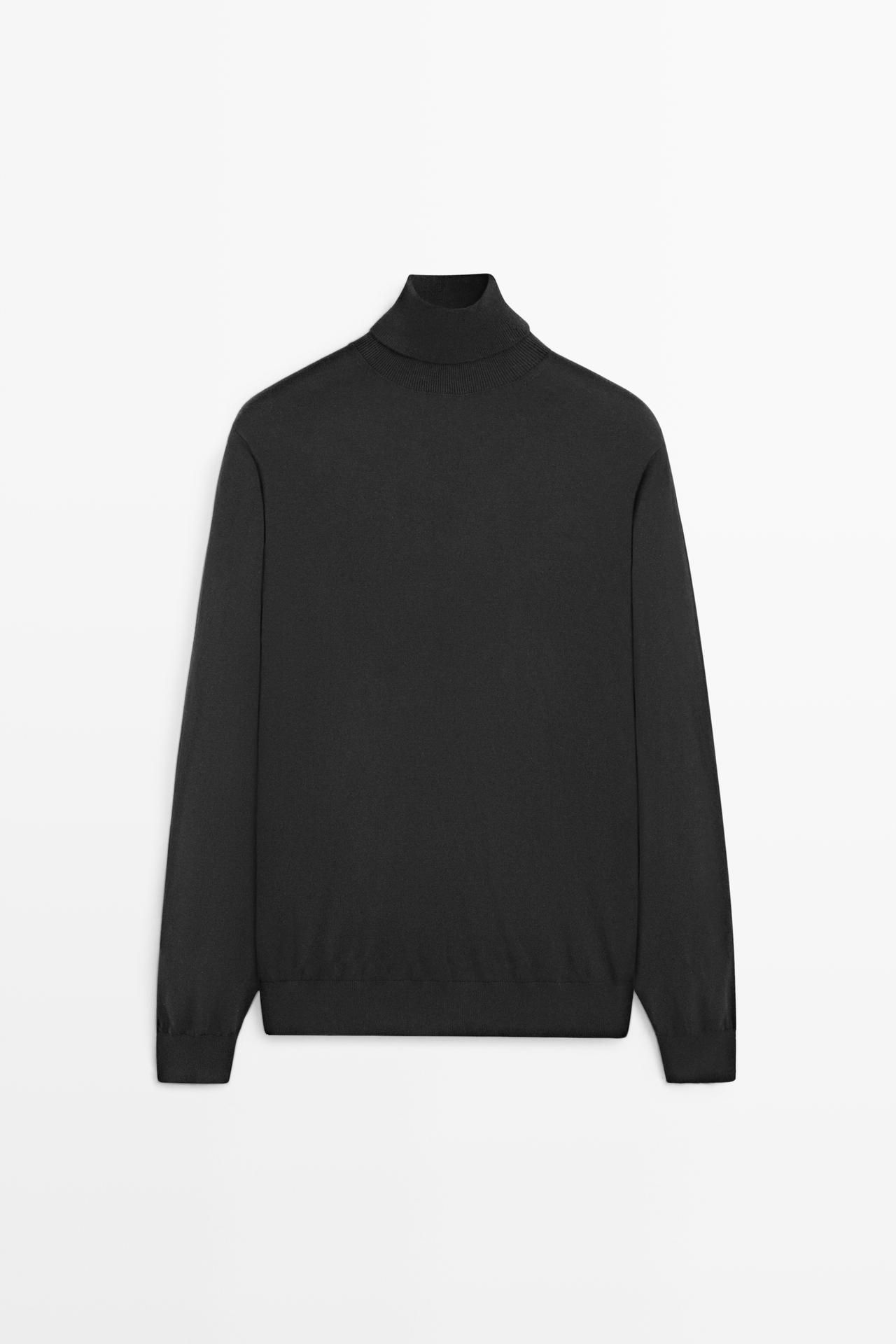 Cotton blend high neck knit sweater — Grays
