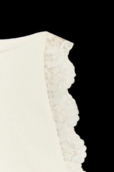 LACE RIB TOP - Ecru by Zara