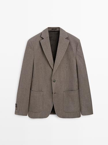 Zara Wool blend houndstooth blazer - Ecru