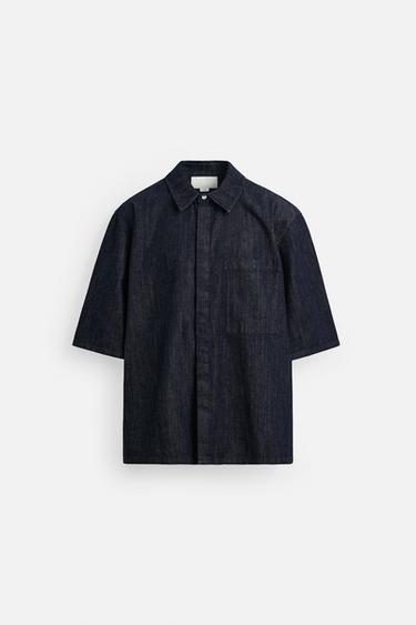 Zara RELAXED FIT DENIM SHIRT - Blue
