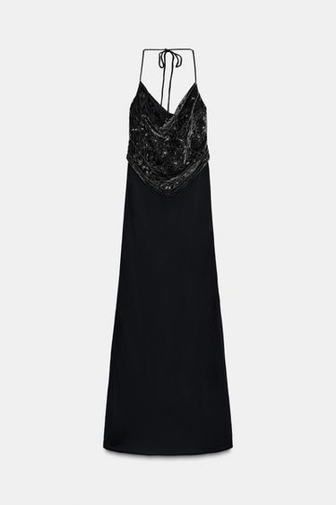 Zara 串珠天鵝絨長版連身裙 - 深鉛色