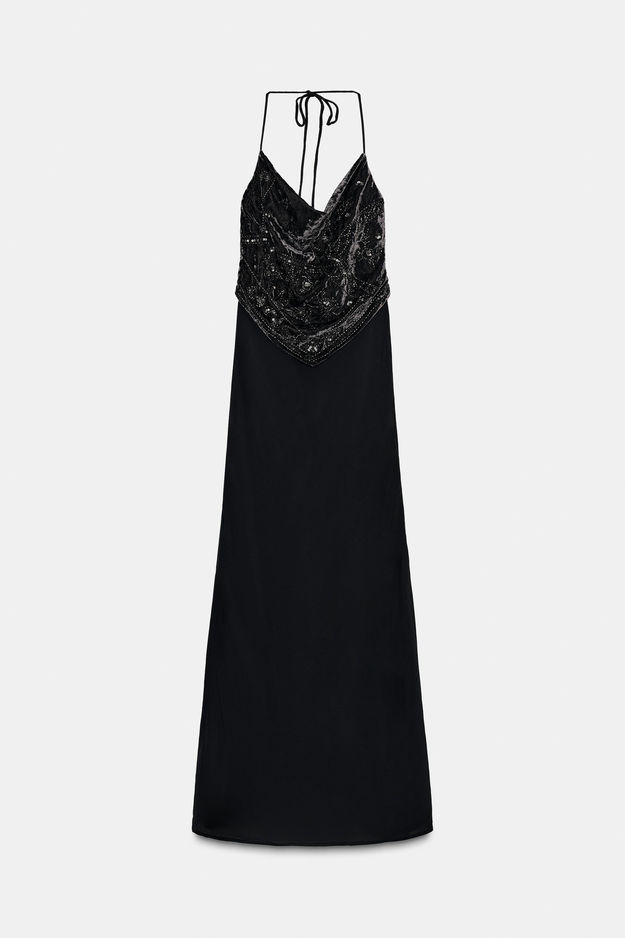 LONG VELVET BEADED DRESS