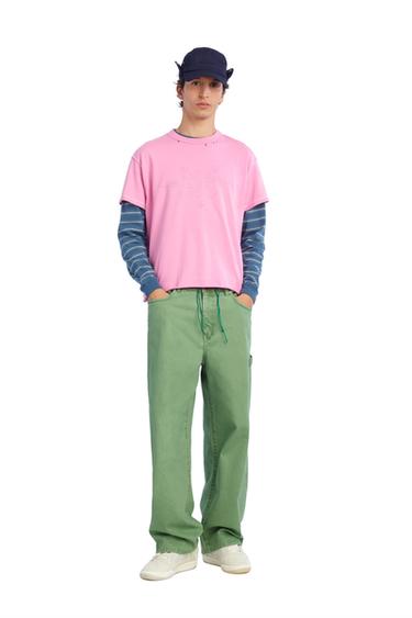 CAMISETA EFEITO AVESSO MENSAGEM LAVADA CRUSH - Rosa da Zara - Imagem 0