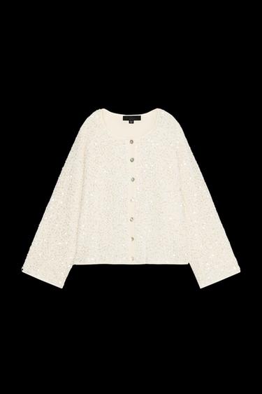 SEQUIN KNIT CARDIGAN - Ecru by Zara - Image 0