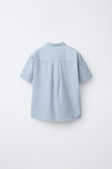 COTTON BLEND AND LINEN STAND COLLAR SHIRT - Sky blue by Zara - Image 1