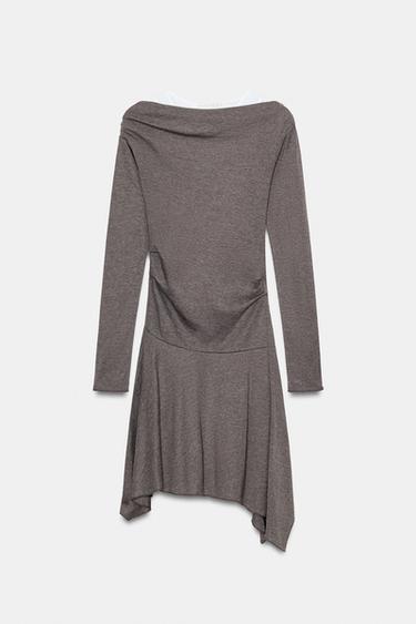 ROBE COURTE ASYMÉTRIQUE - Marron chiné de Zara
