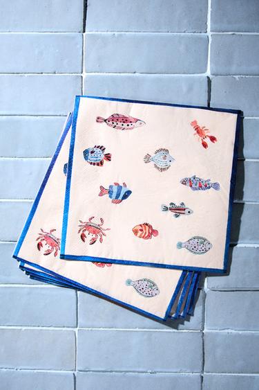 LOT 20 SERVIETTES DE TABLE PAPIER POISSONS - Bleu de Zara - Image 5
