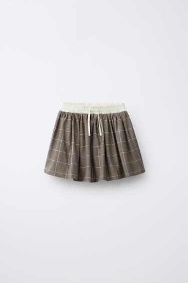 Zara PLAID PRINT SKIRT - taupe brown