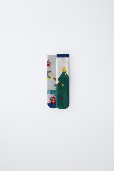 Zara TWO-PACK OF NON-SLIP PUPPY AND TREE SOCKS - Green