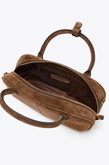MINI SAC EN CUIR VELOURS DOUBLE ANSE - Marron de Zara - Image 4