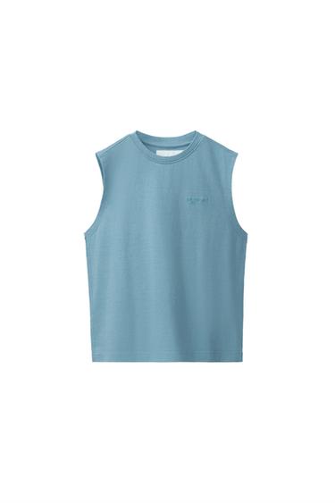 Zara PLAIN SLEEVELESS T-SHIRT - Faded blue - Image 0