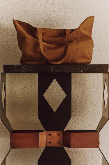 LEATHER TOTE BAG - Caramel Brown by Zara