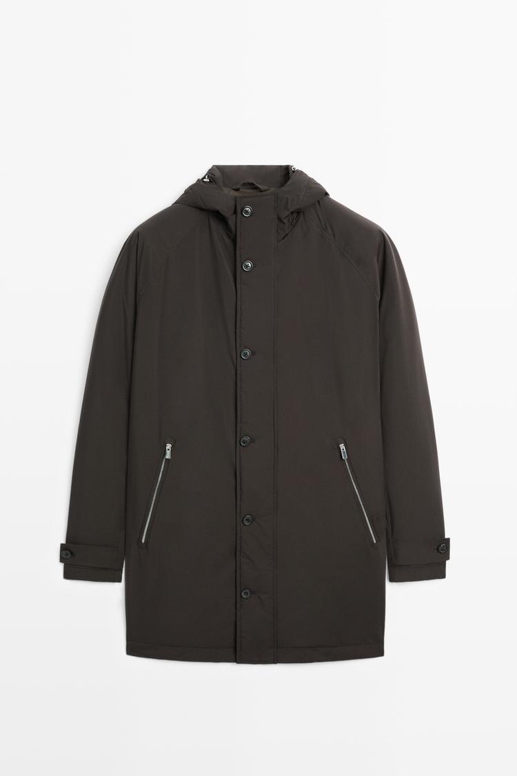 Long technical parka — Brown