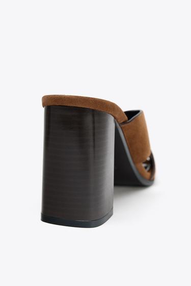 SPLIT SUEDE BLOCK HEEL SANDALS - Brown by Zara - Image 5