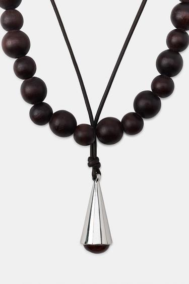 PACK OF 2 NECKLACES WITH BEADS AND METAL PIECE - Brown by Zara