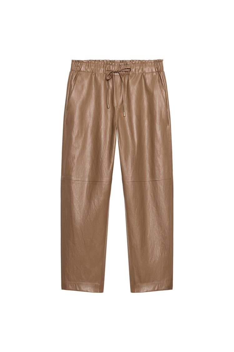 LEATHER EFFECT SUEDE TROUSERS WITH ELASTIC WAIST