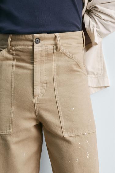 Zara LIMITED EDITION PAINT SPLATTER PANTS - Sand