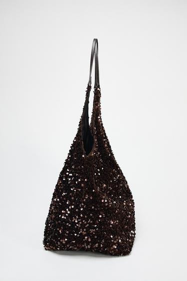 SAC SHOPPER FLUIDE À SEQUINS - Marron de Zara - Image 3