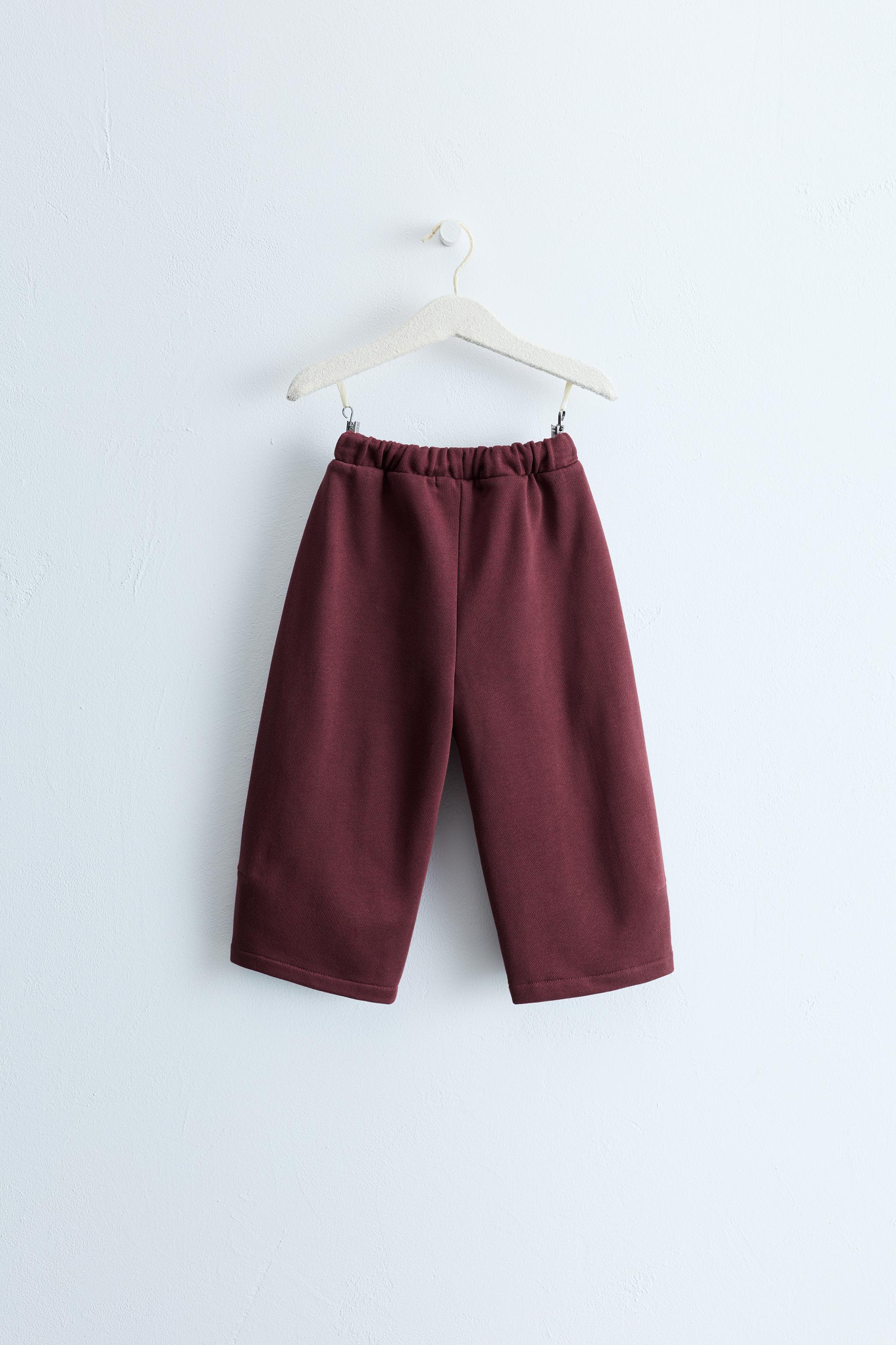ZARA TIMELESS DRAWSTRING PLUSH PANTS — Burgundy