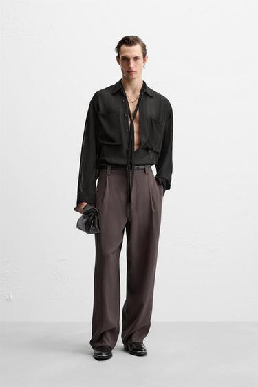 СТРУЯЩИЕСЯ КОСТЮМНЫЕ БРЮКИ — ТЕМНО-КОРИЧНЕВЫЙ от Zara — изображение 0