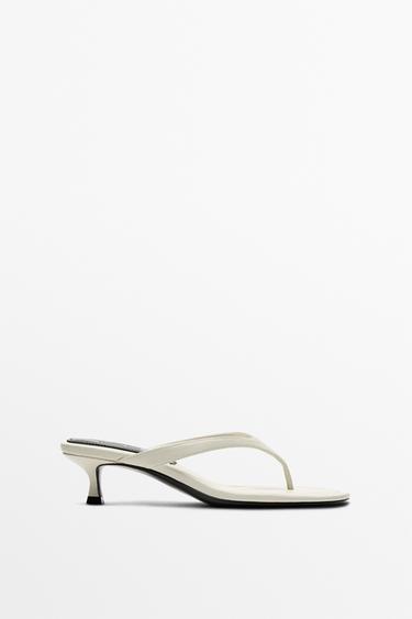 Sandalia piel tacón - Blanco de Zara