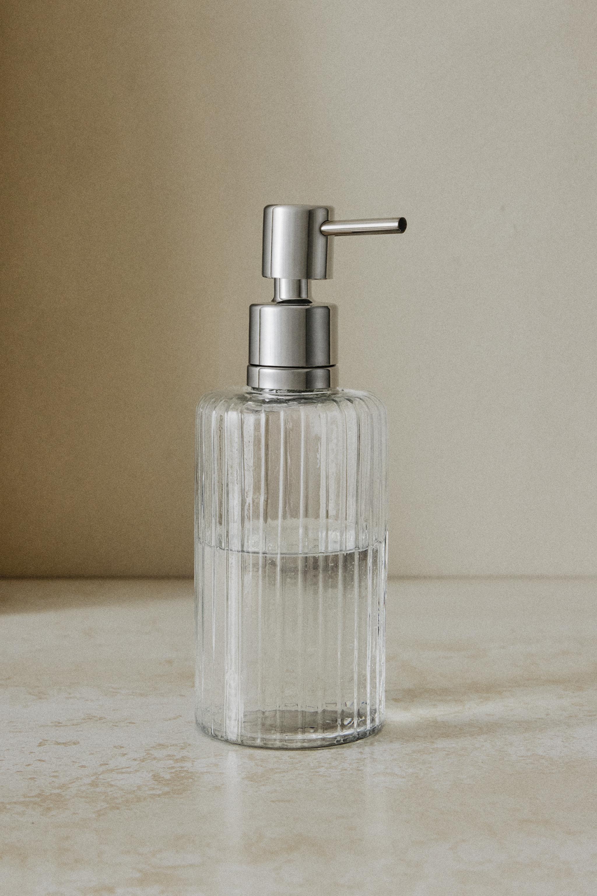 RAISED GLASS AND METAL SOAP DISPENSER