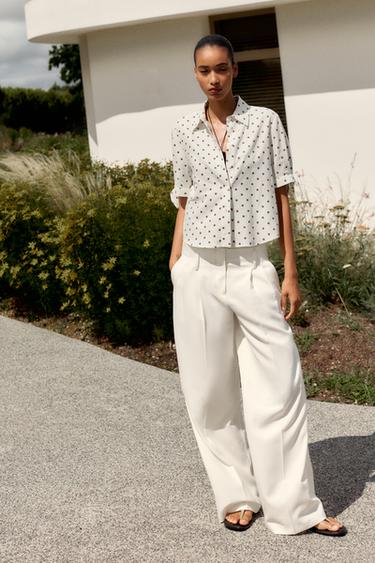 LINEN BLEND SHORT SLEEVE SHIRT WITH TIES - Ecru / Brown by Zara - Image 0