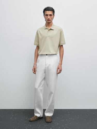 Polo slim en maille de coton mélangé - Vert clair de Zara - Image 0