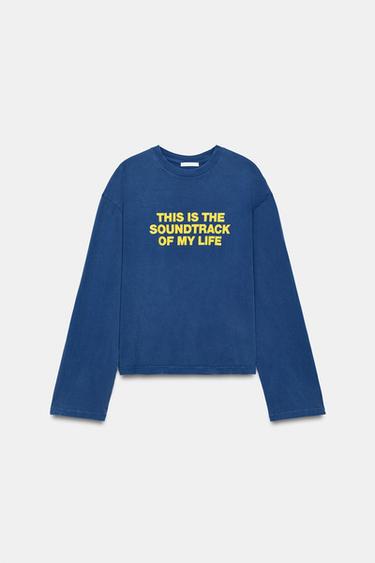 WASHED EFFECT SLOGAN T-SHIRT - Blue by Zara