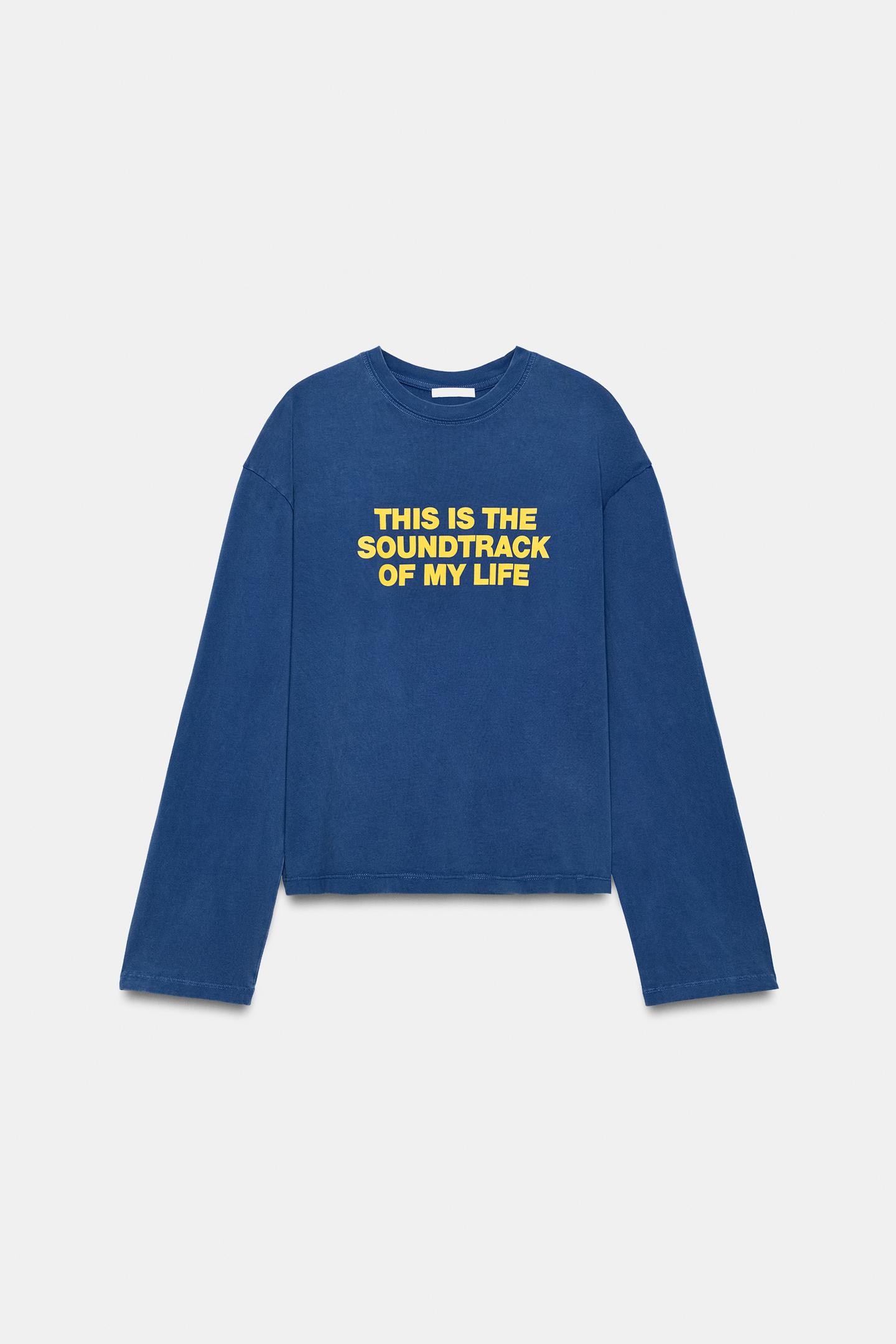Женская футболка Zara Washed Effect Text, цвет: Синий — фото 6