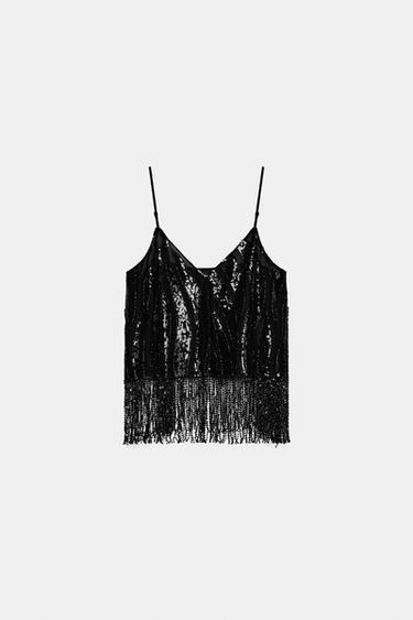 TOP FRANGES ET PAILLETTES - Noir de Zara - Image 5