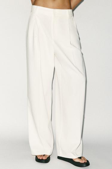 Zara PLEATED PANTS - White