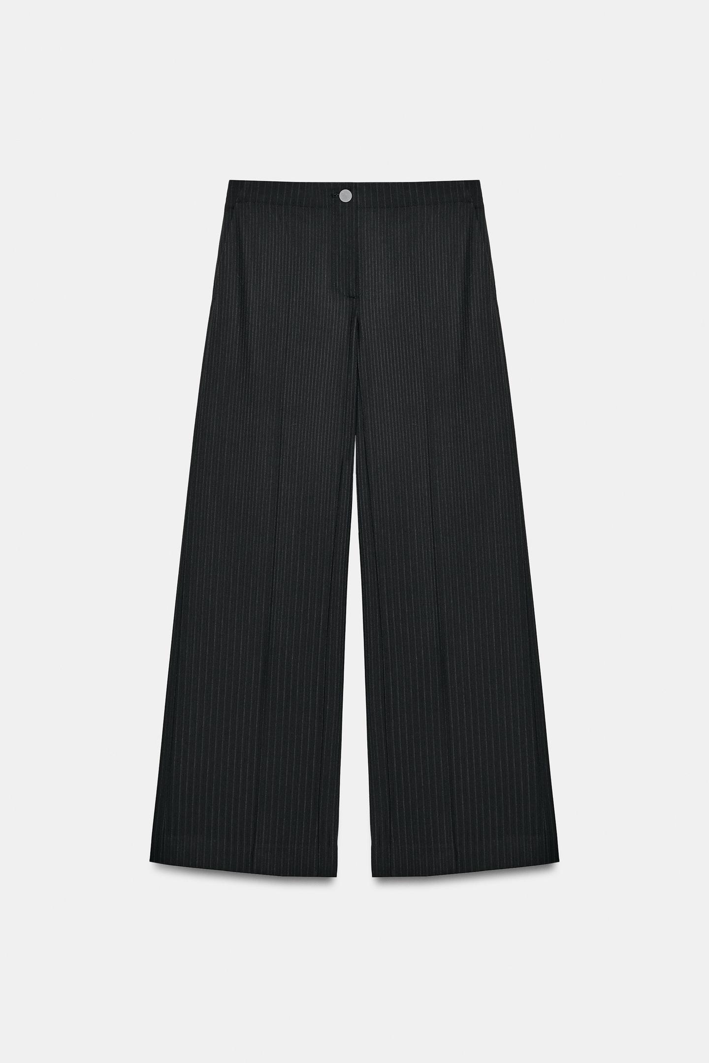 Женские брюки Zara ZW Collection Wide-Leg Striped, цвет: Чёрный — фото 7