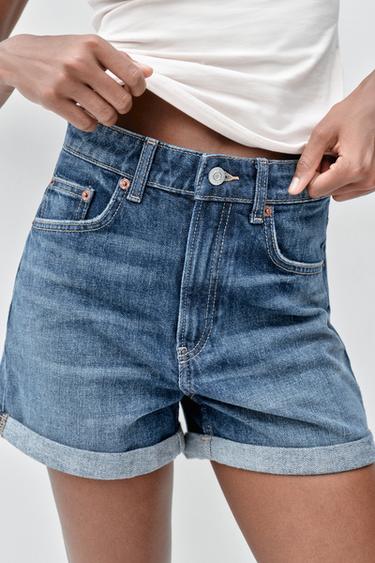 HIGH-WAIST MOM FIT TRF BERMUDA SHORTS - Indigo by Zara