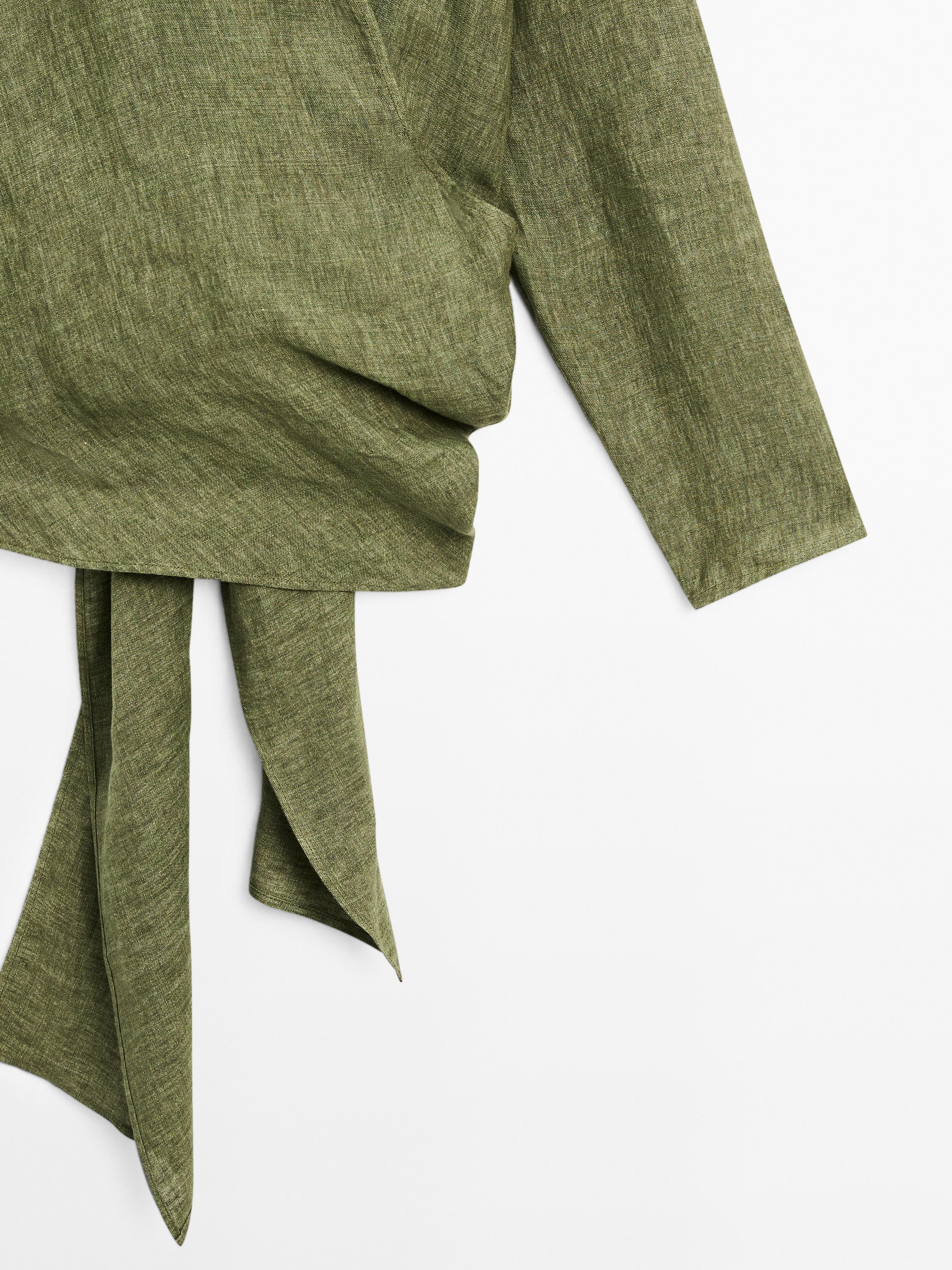 Blouse fluide lin avec nœud à la taille