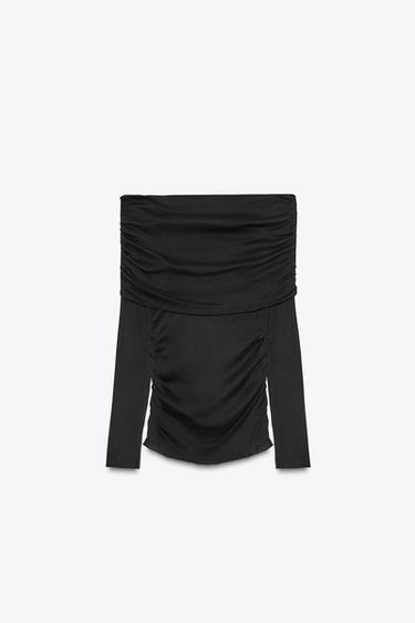 GATHERED BANDEAU T-SHIRT - Black by Zara