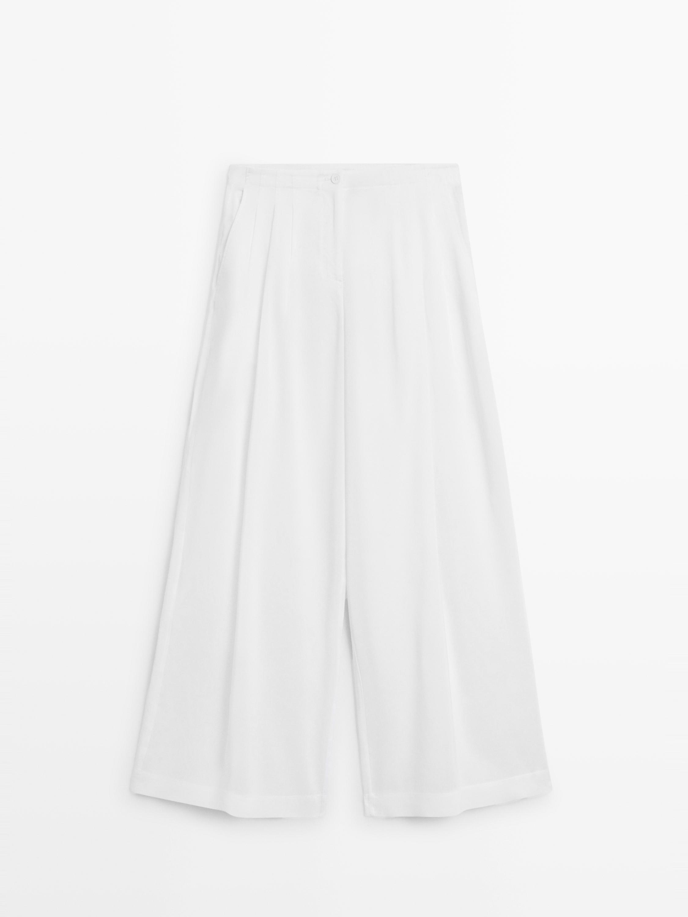 Flowing linen blend trousers — Oyster-white