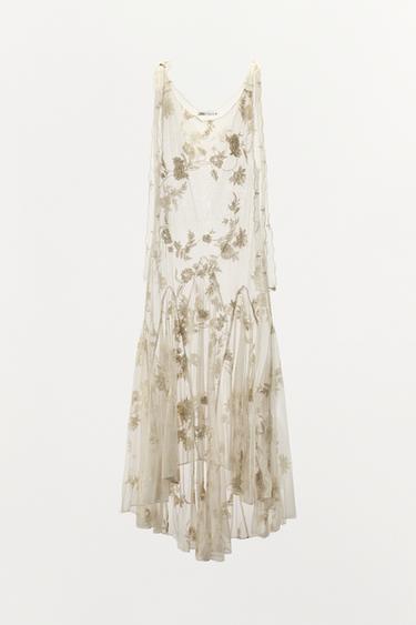 LIMITED EDITION GEORGETTE DRESS WITH FLORAL BEADED EMBROIDERY - Ecru by Zara
